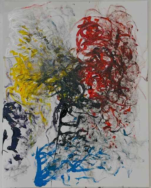 Gongs in Thailand, an abstract acrylic painting by Kevin Bartley